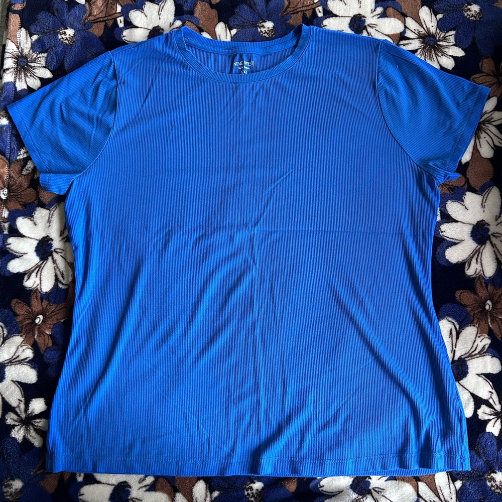 Nine West Royal Blue Ribbed Short Sleeve Top